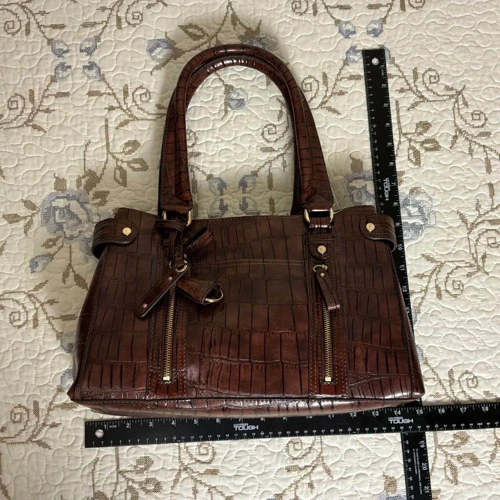 Liz Claiborne Satchel Women Large Brown New Y2K Croc Embossed Faux Leather